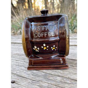 Vintage Redware Pottery Instant coffee Jar Grinder Shaped Retro